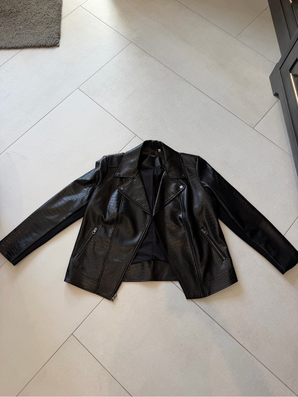 Chico's Black Croc-Embossed Faux Leather Moto-Style Jacket